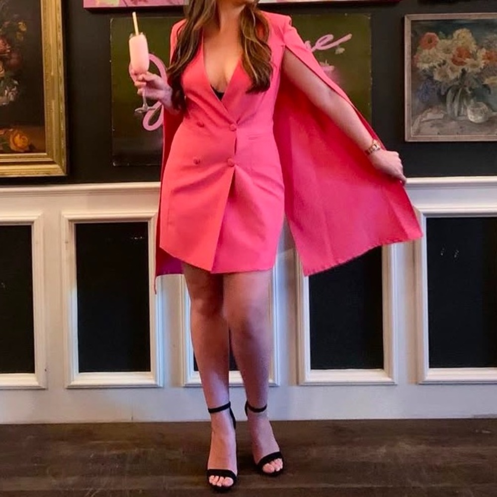 Blithe Bright Pink Button Down Blazer Cape Mini D… - image 2